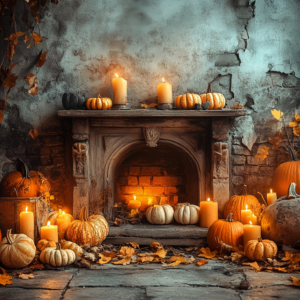 Halloween Photo Backdrop Haunted Harvest Fireplace Backdrop CSH6-73