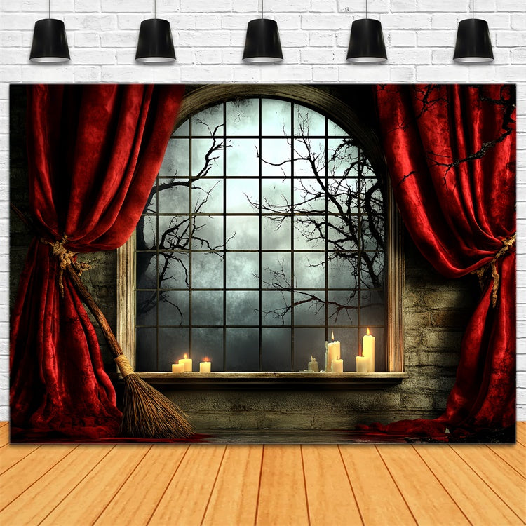 Halloween Picture Backdrop Window Moonlit Night Backdrop CSH6-74
