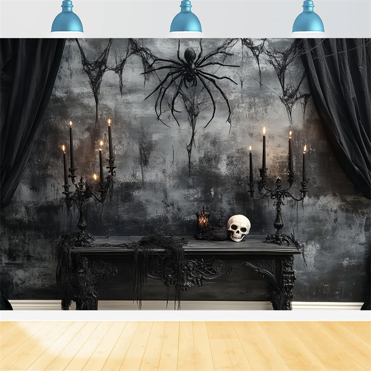 Scary Halloween Backdrop Skull Spider Midnight Altar Backdrop CSH6-77