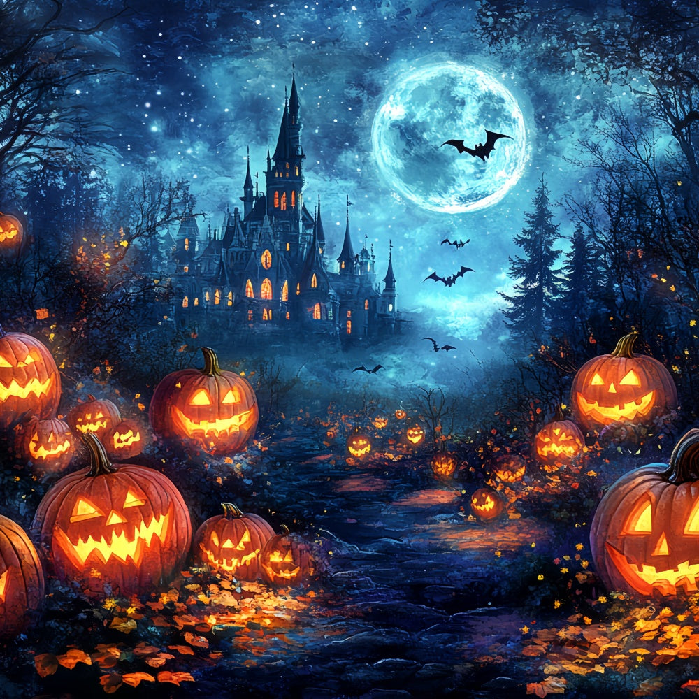 Spooky Forest Backdrop Magic Castle Pumpkin Halloween Backdrops CSH6-81