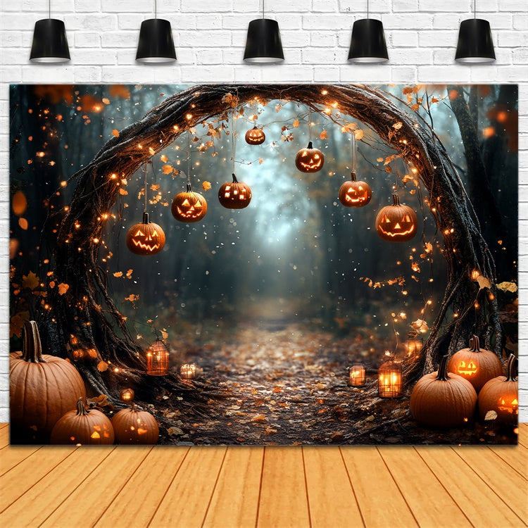Magical Forest Backdrop Enchanted Pumpkin Arch Halooween Backdrop CSH6-82
