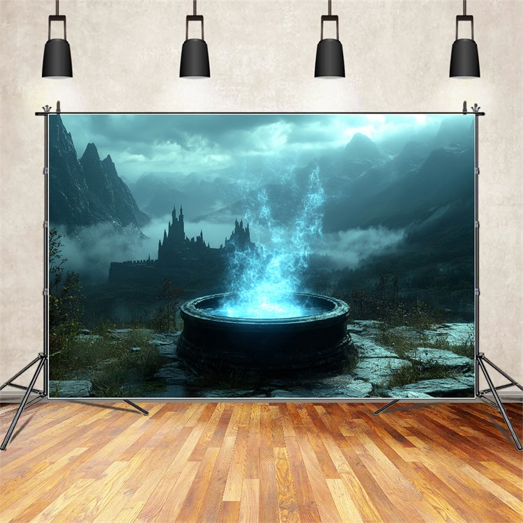 Halloween Photo Backdrop Haunted Mystic Fountain Backdrop CSH6-84