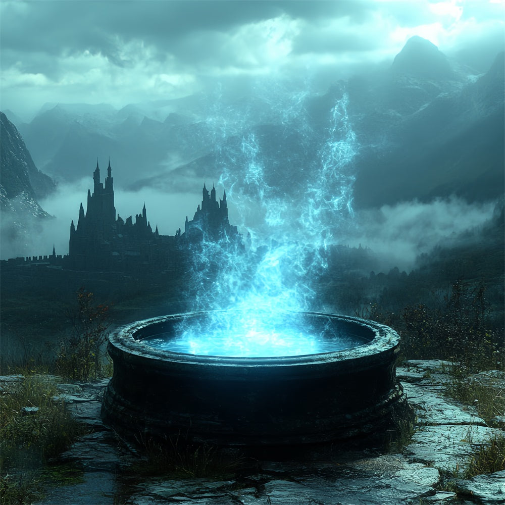 Halloween Photo Backdrop Haunted Mystic Fountain Backdrop CSH6-84