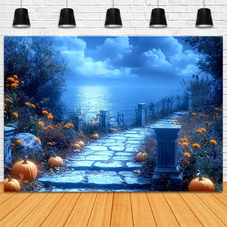 Halloween Photography Backdrops Moonlit Pumpkin Path Backdrop CSH6-86