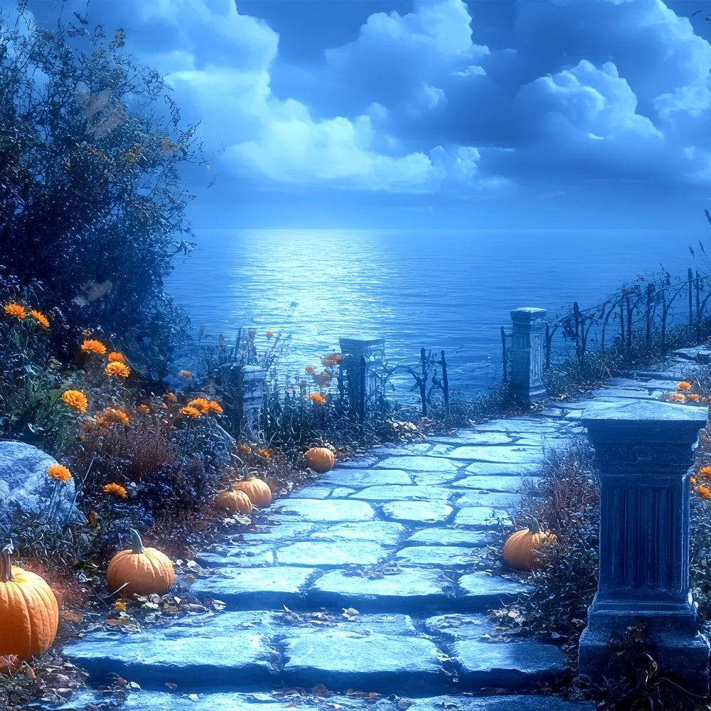 Halloween Photography Backdrops Moonlit Pumpkin Path Backdrop CSH6-86