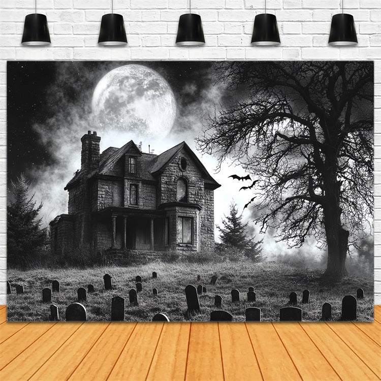 Halloween Graveyard Backdrop Moonlit Haunted Graveyard Backdrop CSH6-94