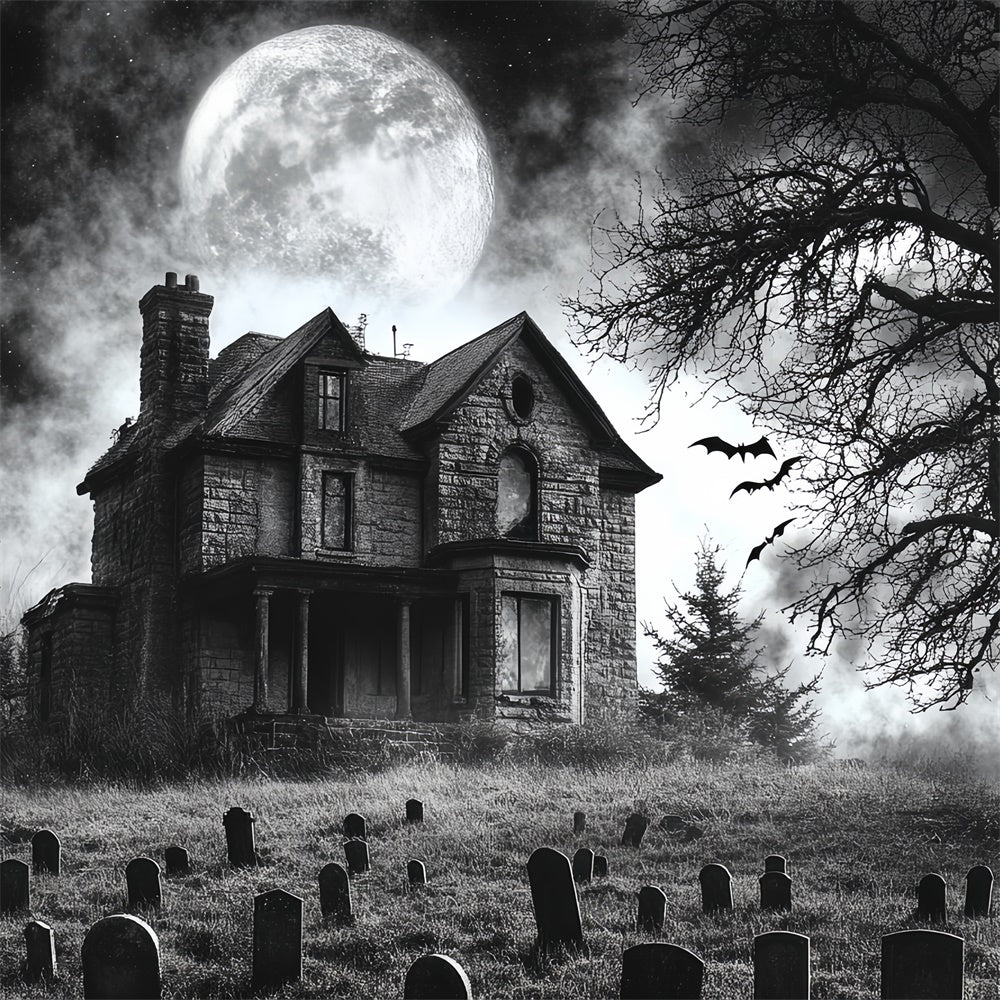 Halloween Graveyard Backdrop Moonlit Haunted Graveyard Backdrop CSH6-94