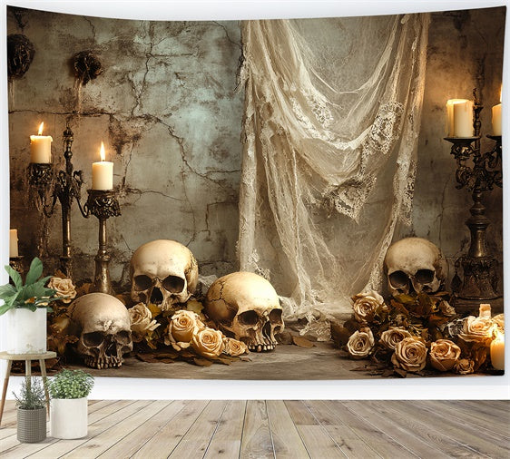 Spooky Halloween Backdrop Gothic Skulls Rose Backdrop CSH6-95