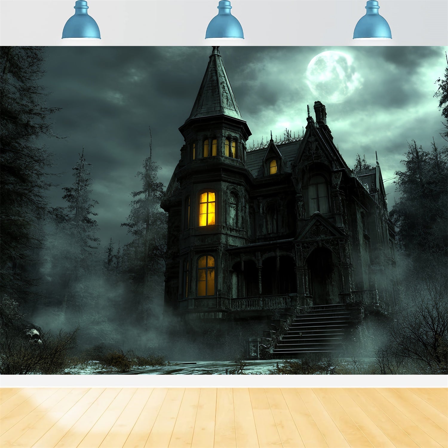 Spooky Forest Backdrop Haunted Castle Glow Halloween Backdrop CSH6-97