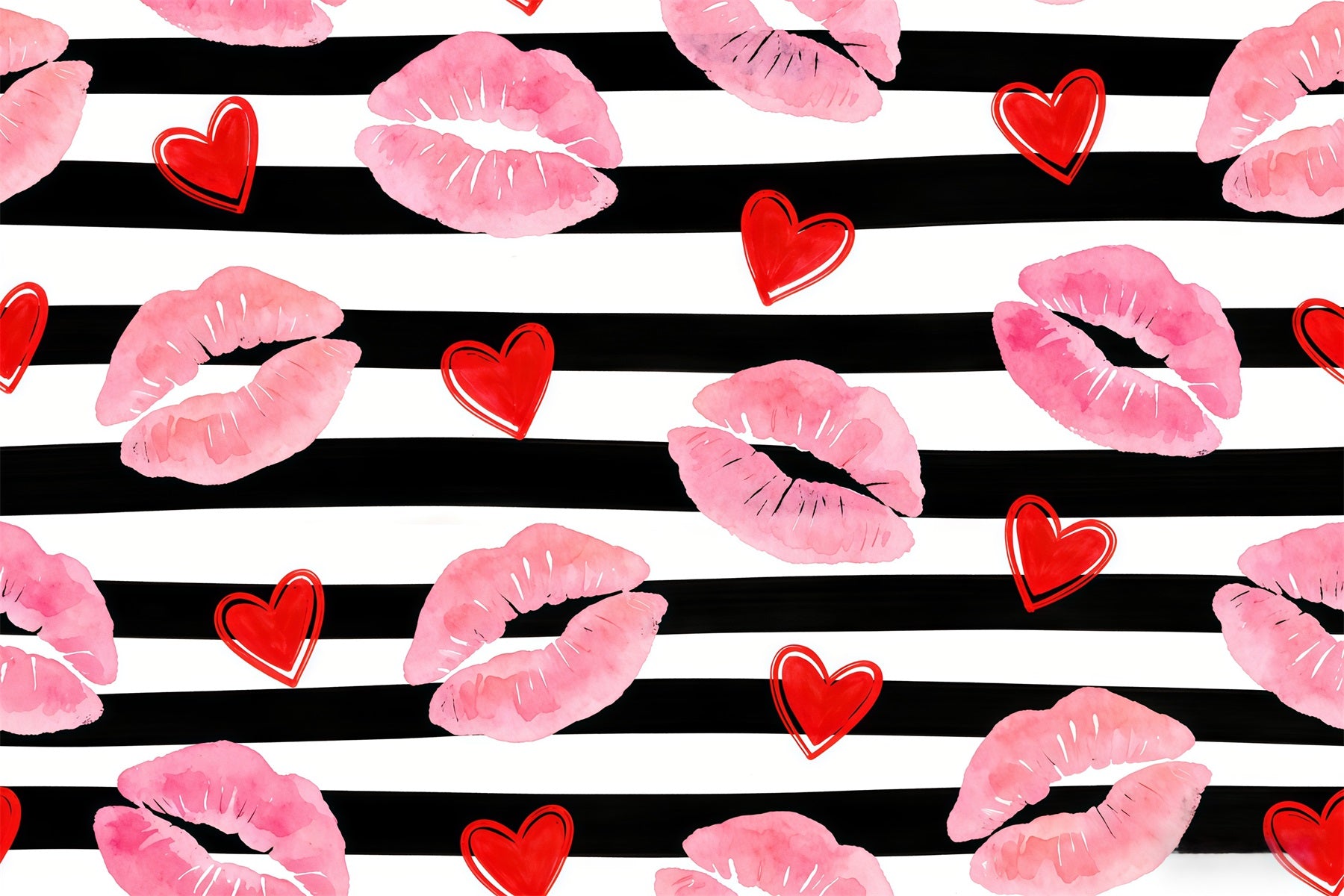 Kissing Lips Valentine Backdrop Watercolor Heart Pattern Valentine Backdrop Ideas CSH61-102