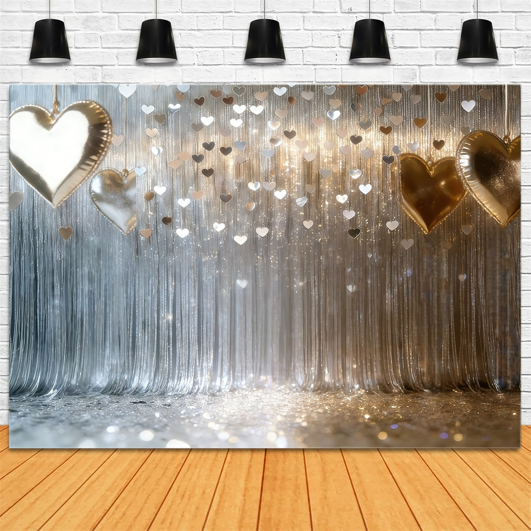 Glitter Valentine Backdrop Silver Heart Fringe Curtain Valentine's Day Backdrops CSH61-103