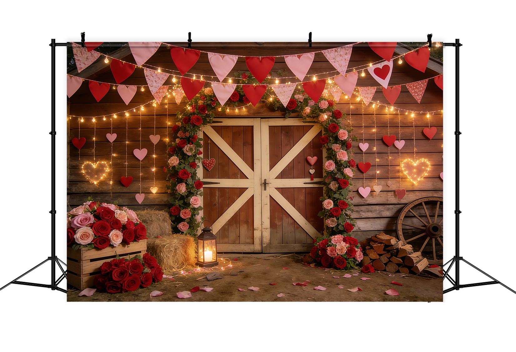 Rustic Farmhouse Valentine Backdrop Barn Heart Garland Valentines Day Backdrop CSH61-106