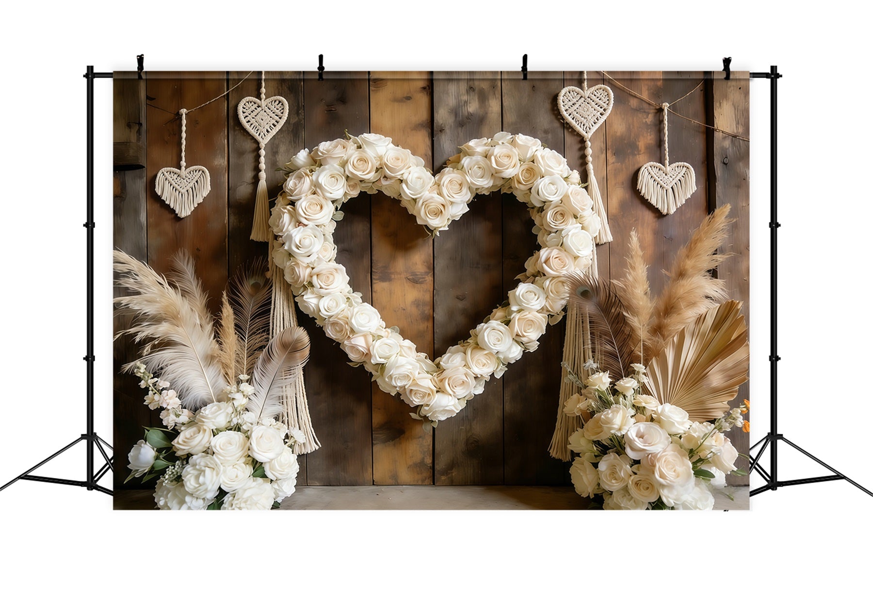 Boho Floral Valentine Backdrop White Rose Heart Arch Valentine Day Backdrop CSH61-108