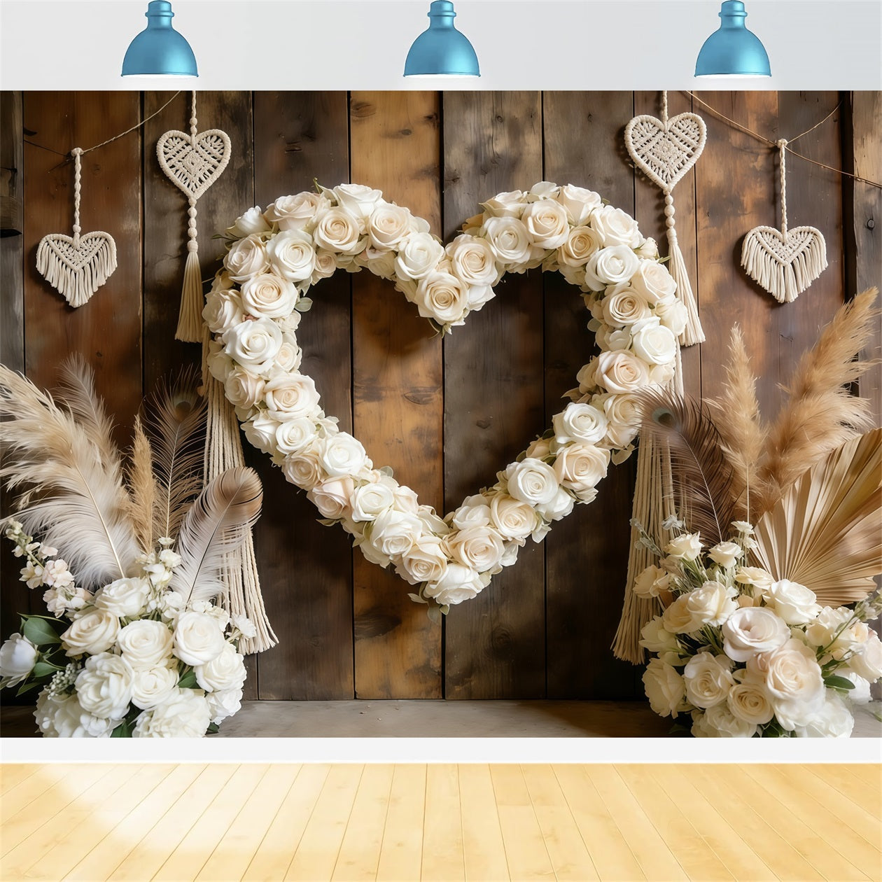 Boho Floral Valentine Backdrop White Rose Heart Arch Valentine Day Backdrop CSH61-108