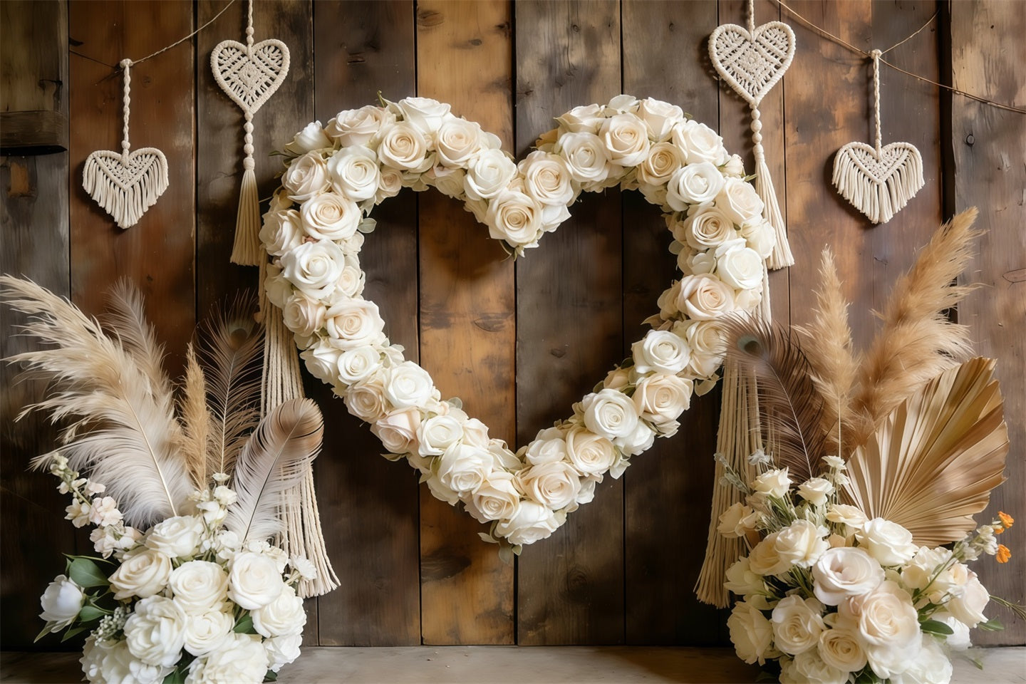 Boho Floral Valentine Backdrop White Rose Heart Arch Valentine Day Backdrop CSH61-108