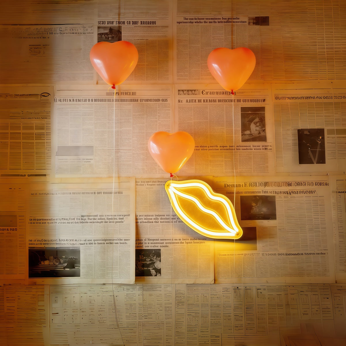 Newspaper Valentine's Day Backdrop Heart Balloon Neon Wall Valentine's Day Backdrop Ideas CSH61-110