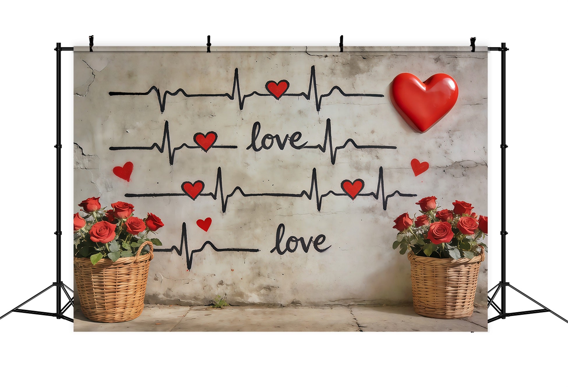Graffiti Wall Valentine's Day Backdrop Heartbeat Love Graffiti Wall Valentines Backdrops CSH61-115