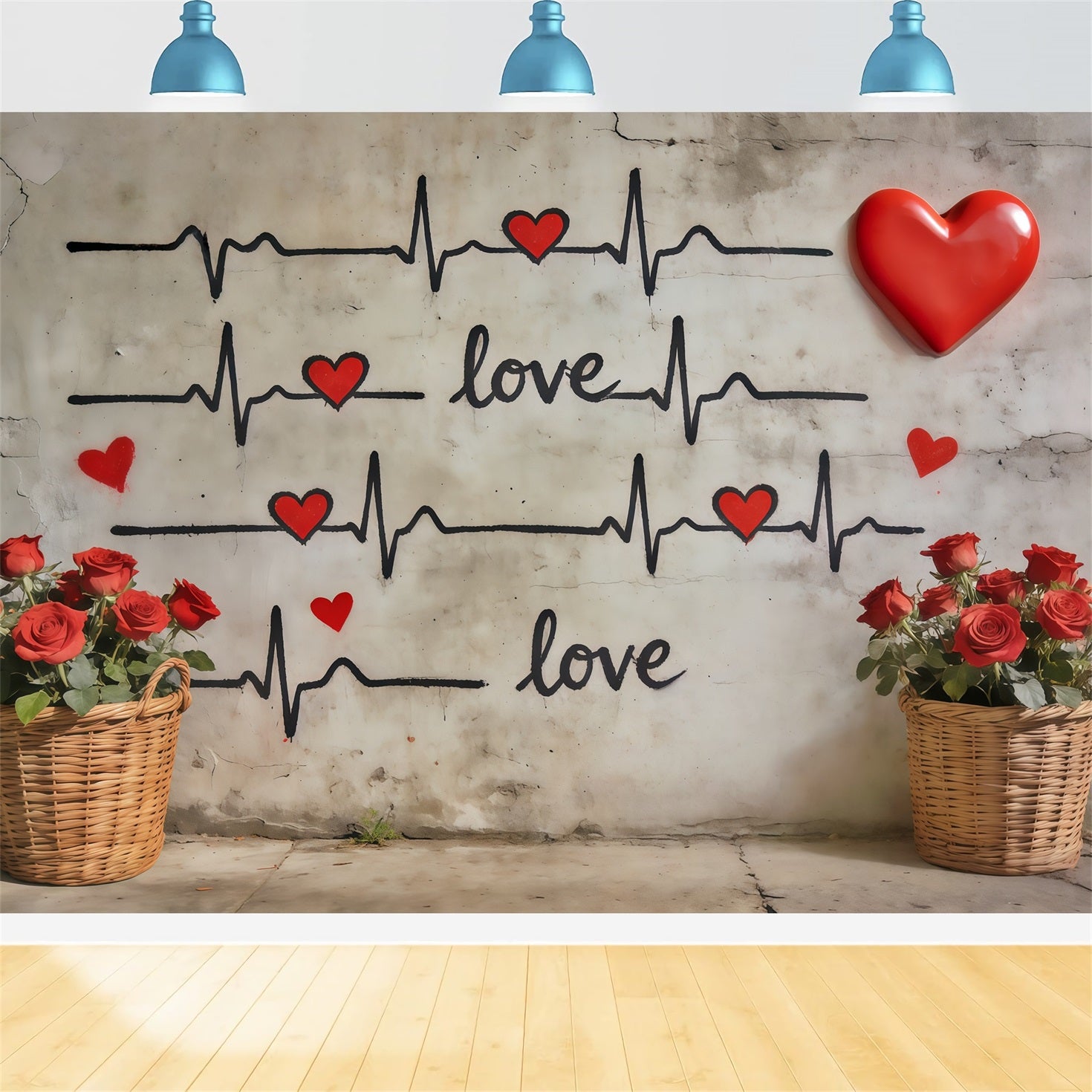 Graffiti Wall Valentine's Day Backdrop Heartbeat Love Graffiti Wall Valentines Backdrops CSH61-115