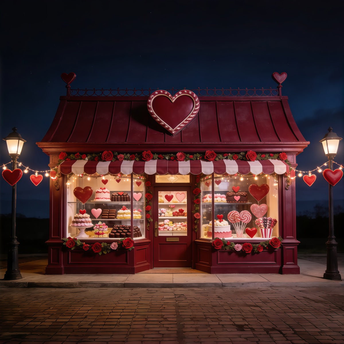 Candy Shop Valentine's Day Backdrop Sweetheart Dessert Window Valentine's Photo Backdrop CSH61-116