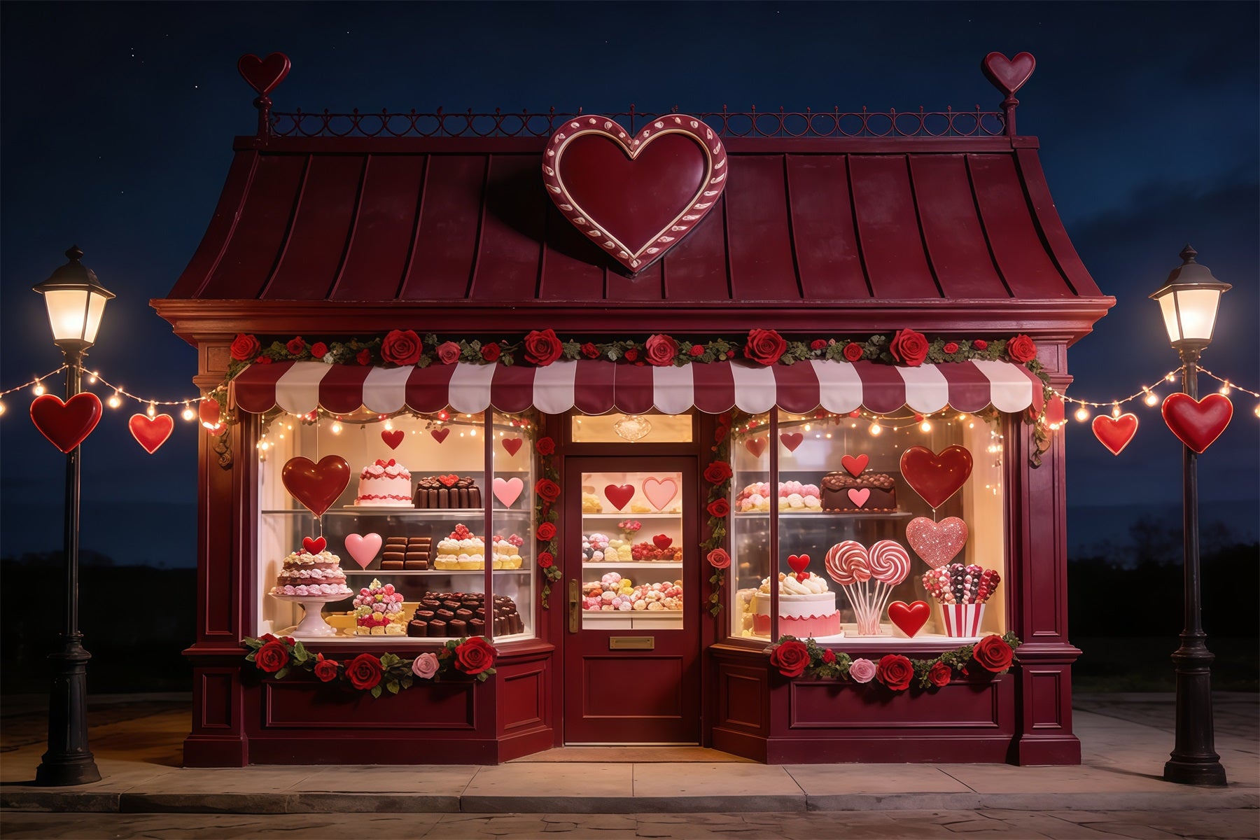 Candy Shop Valentine's Day Backdrop Sweetheart Dessert Window Valentine's Photo Backdrop CSH61-116