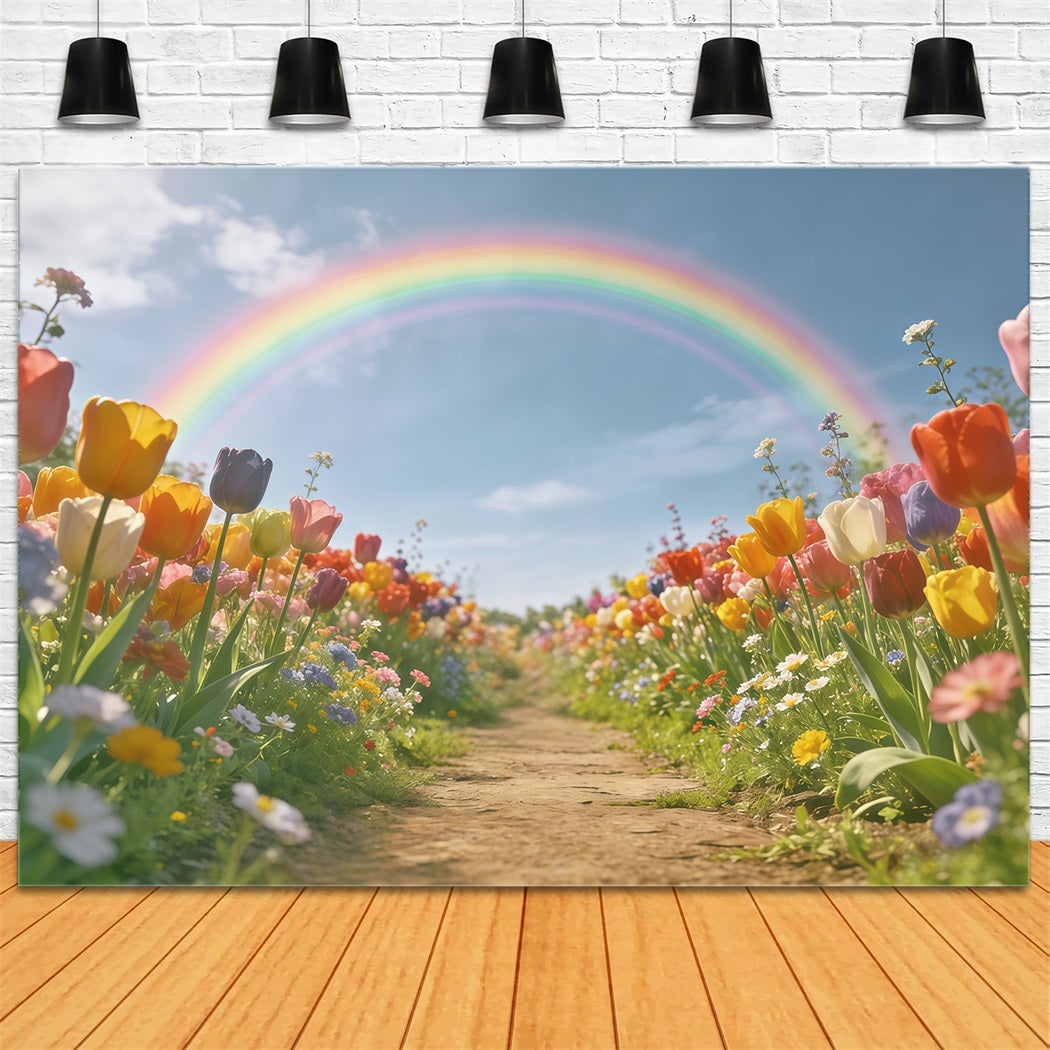 Spring Garden Backdrop Rainbow Tulip Floral Path Backdrops Floral CSH61-123