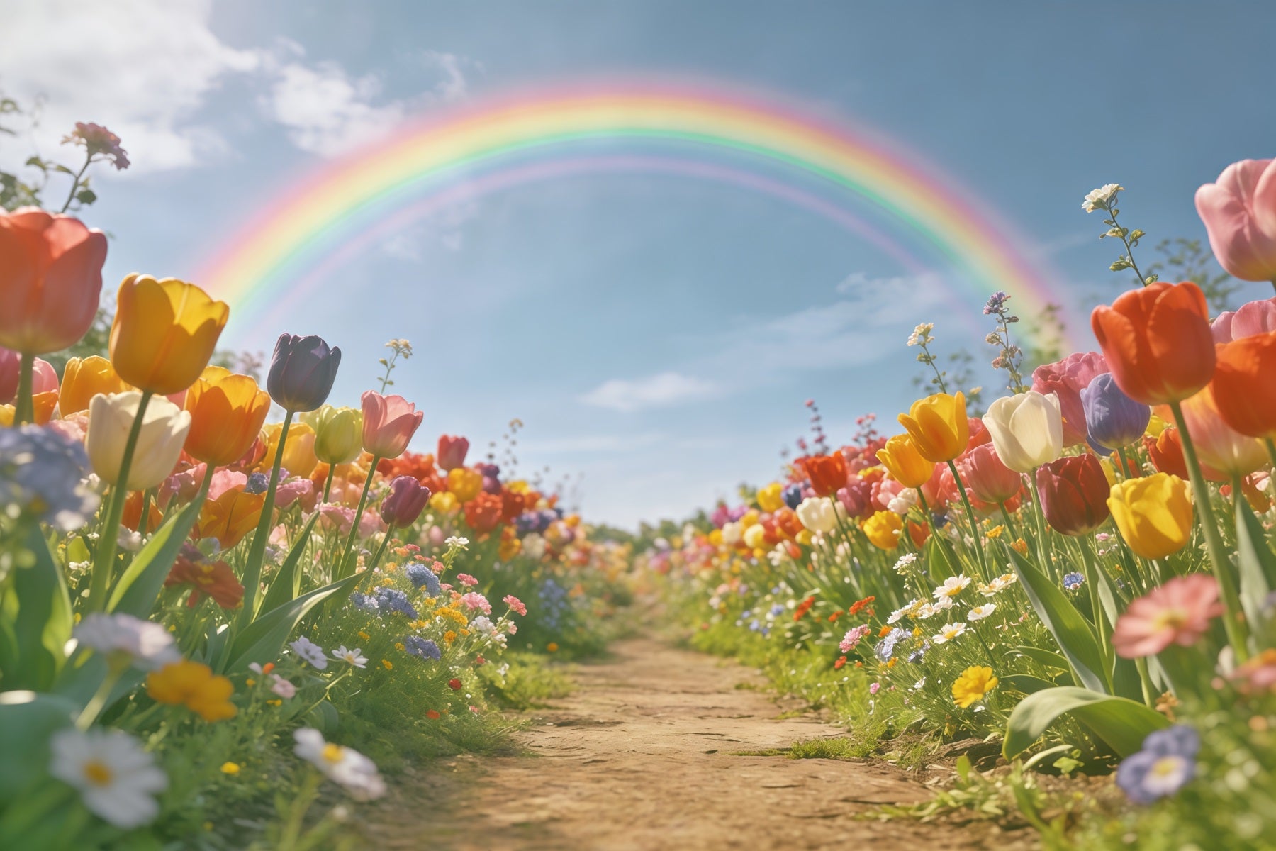 Spring Garden Backdrop Rainbow Tulip Floral Path Backdrops Floral CSH61-123