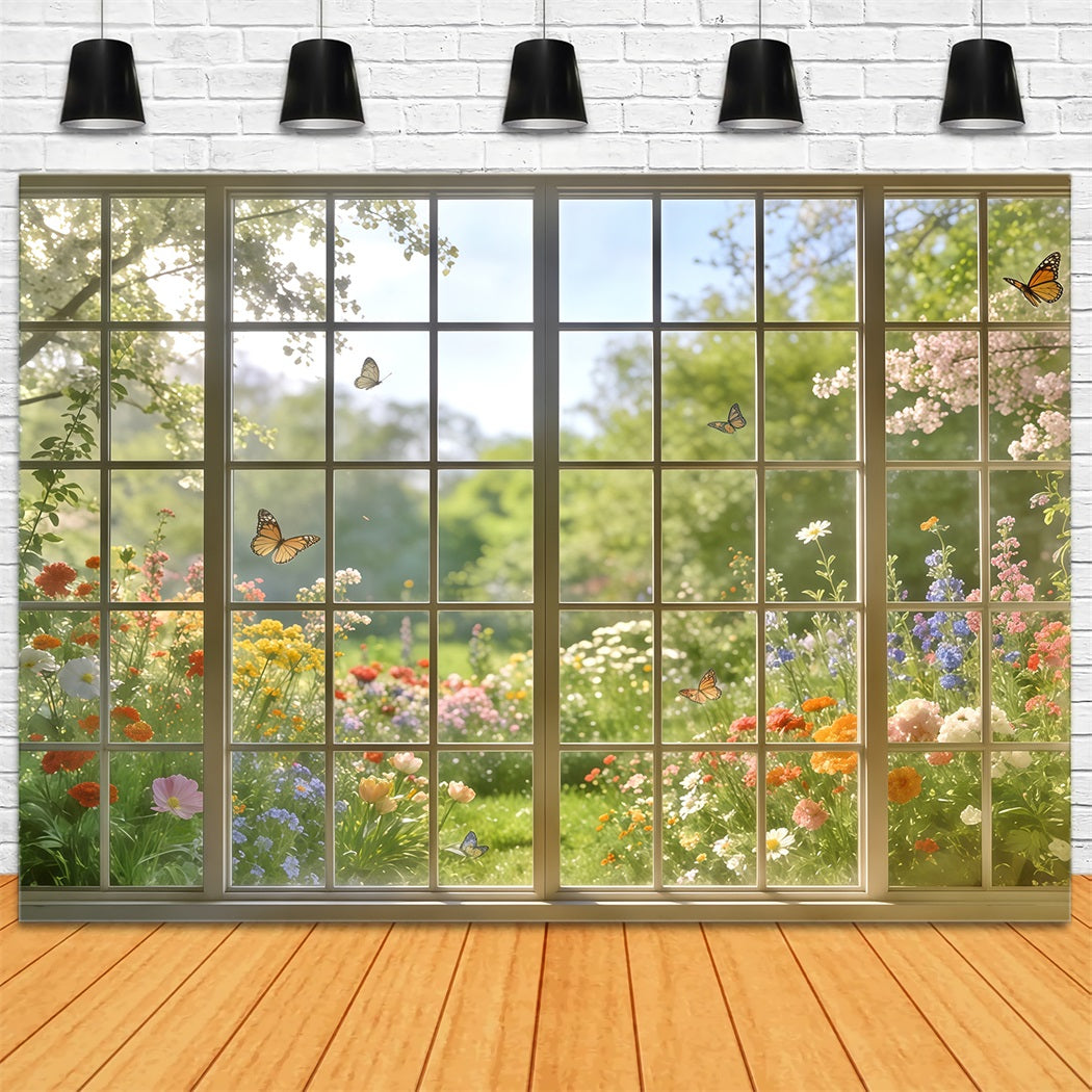 Spring Garden Backdrop Sunlit Window Butterfly View Backdrops Floral CSH61-124