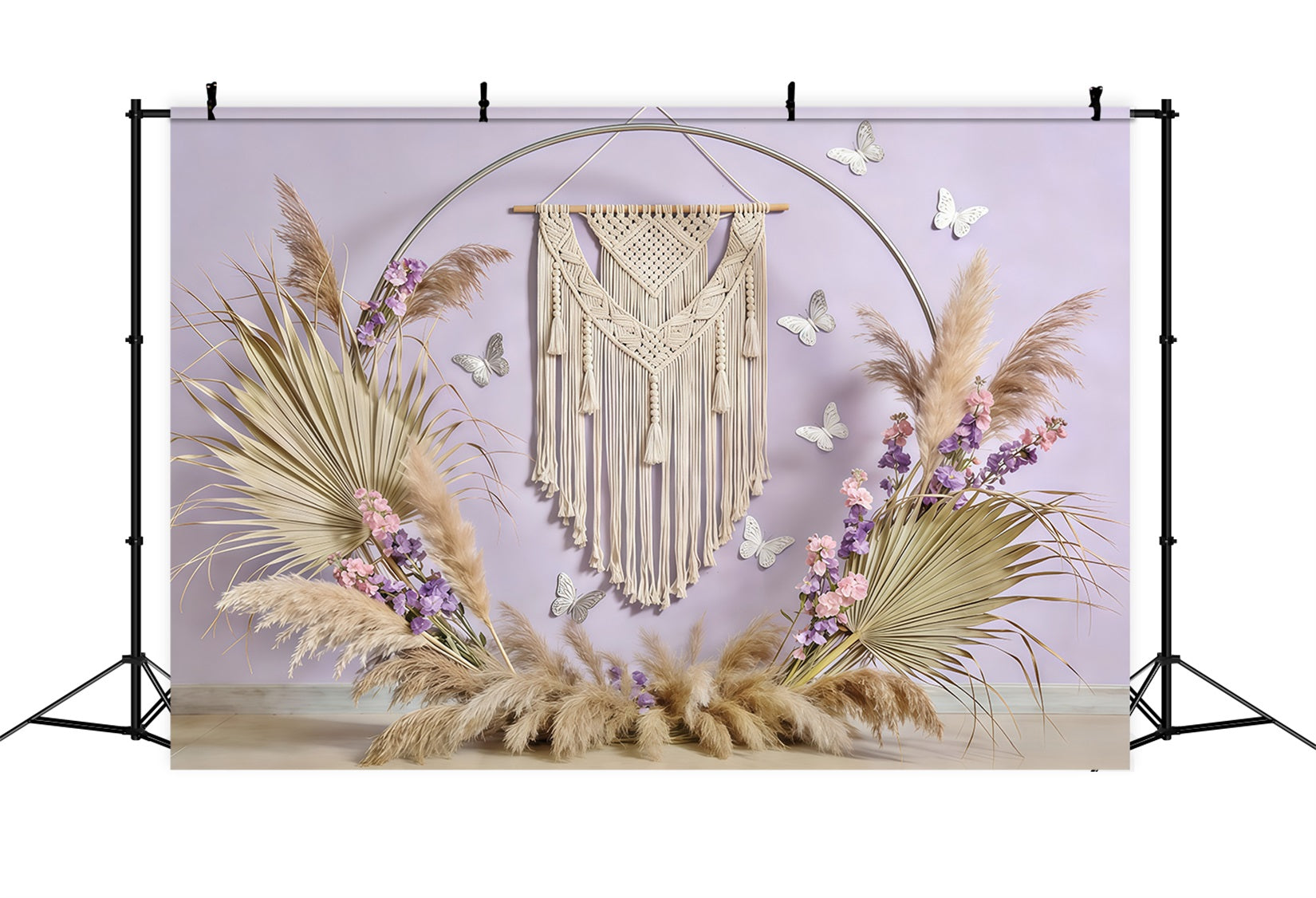 Pampas Grass Wall Backdrop Boho Macrame Pampas Butterfly Spring Photoshoot Backdrop CSH61-125