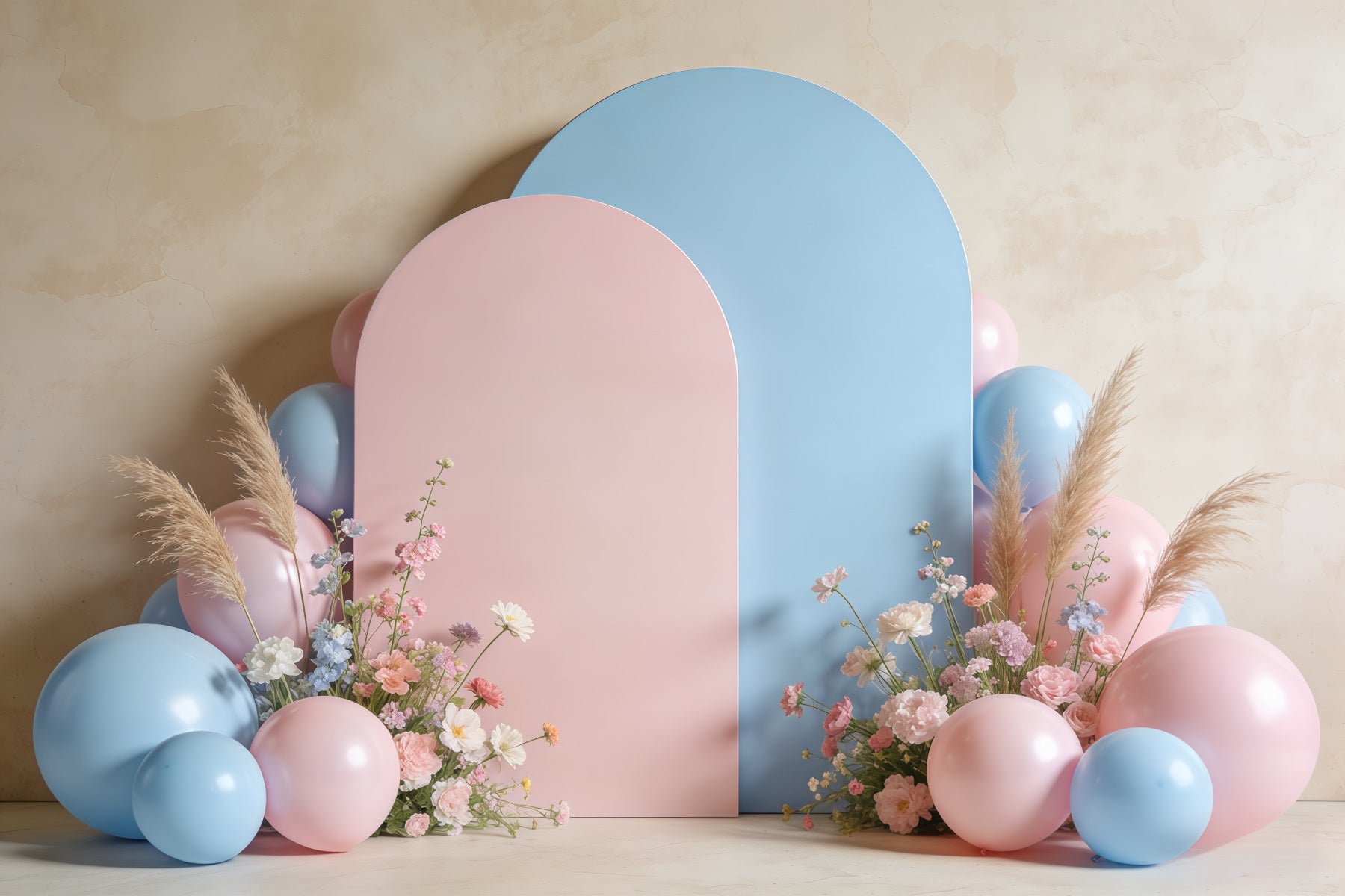 Pampas Grass Photo Backdrop Pastel Arch Balloons Floral Backdrops Spring CSH61-126