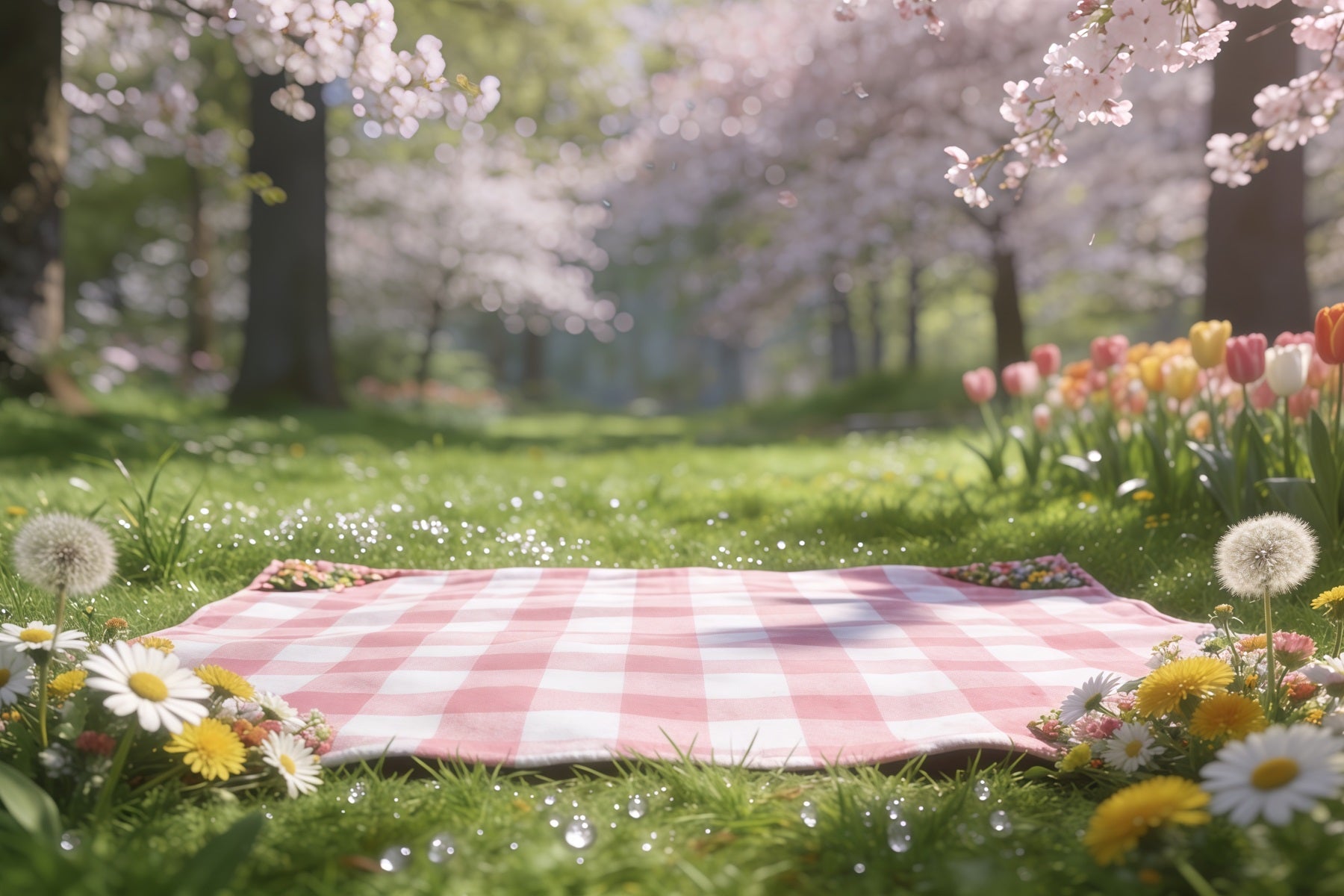 Picnic Photo Backdrop Cherry Picnic Meadow Blossom Backdrops For Spring CSH61-127