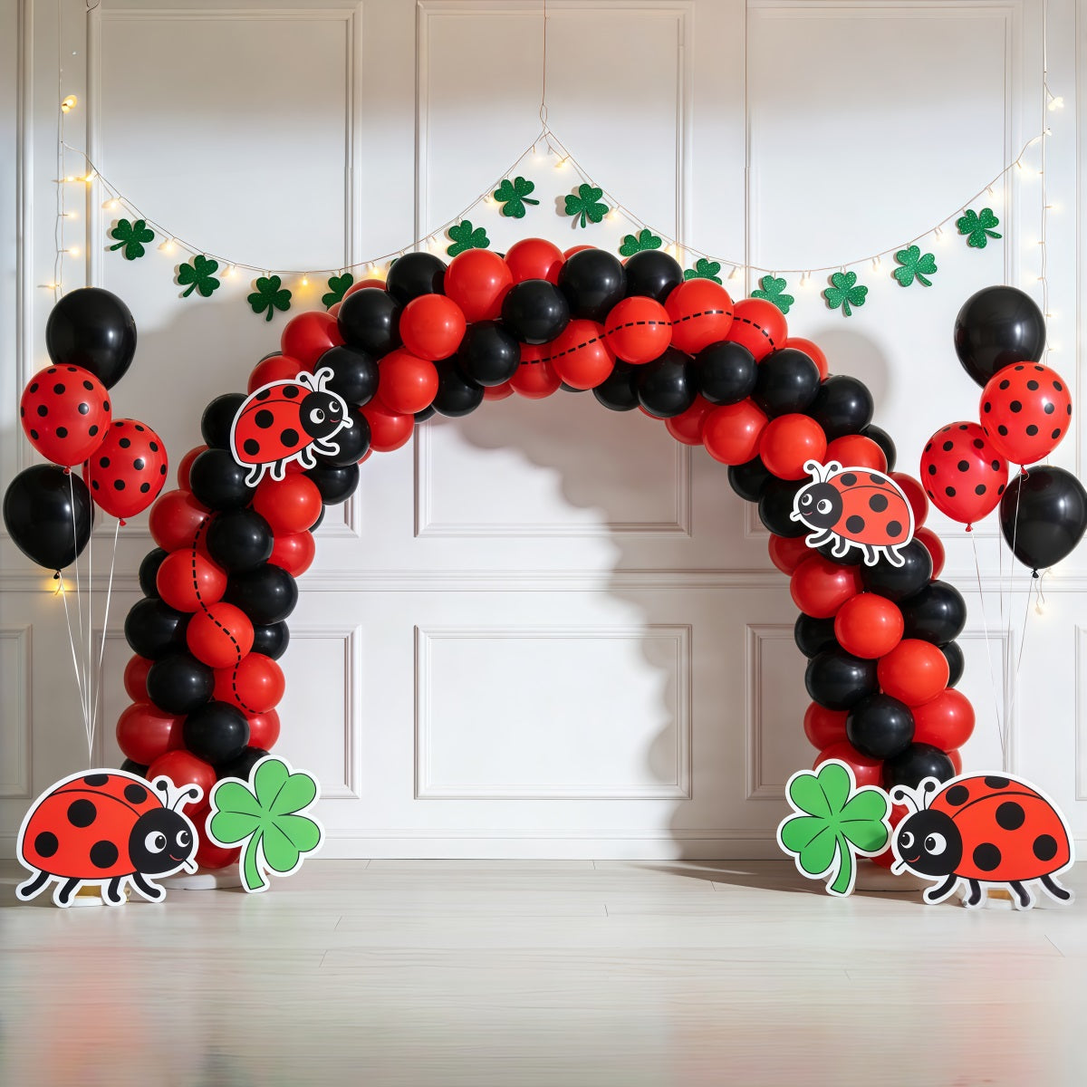 Ladybug Backdrop Lucky Clover Balloon Arch Spring Backdrop For Photography CSH61-130