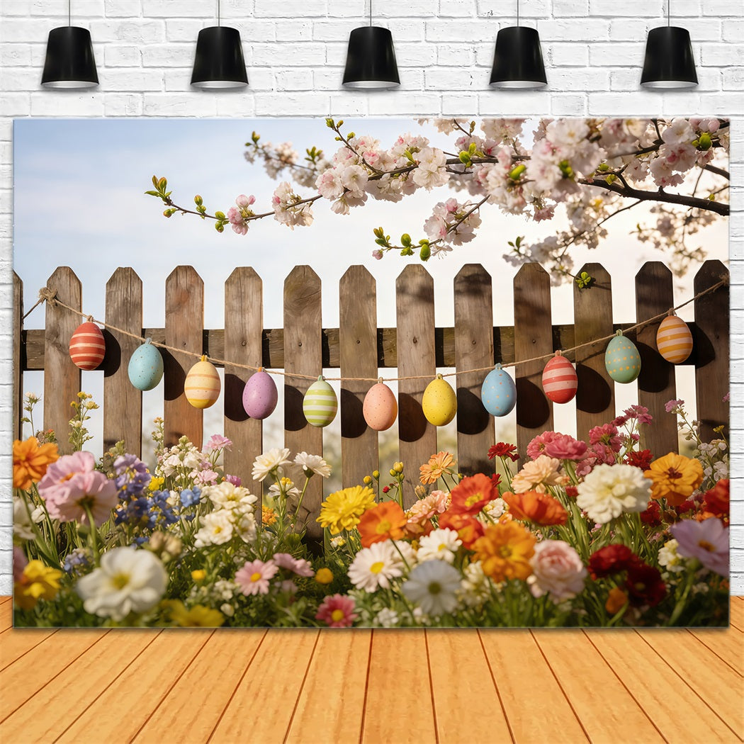 Spring Easter Backdrop Painted Eggs Garden Fence Spring Photo Booth Backdrop CSH61-131