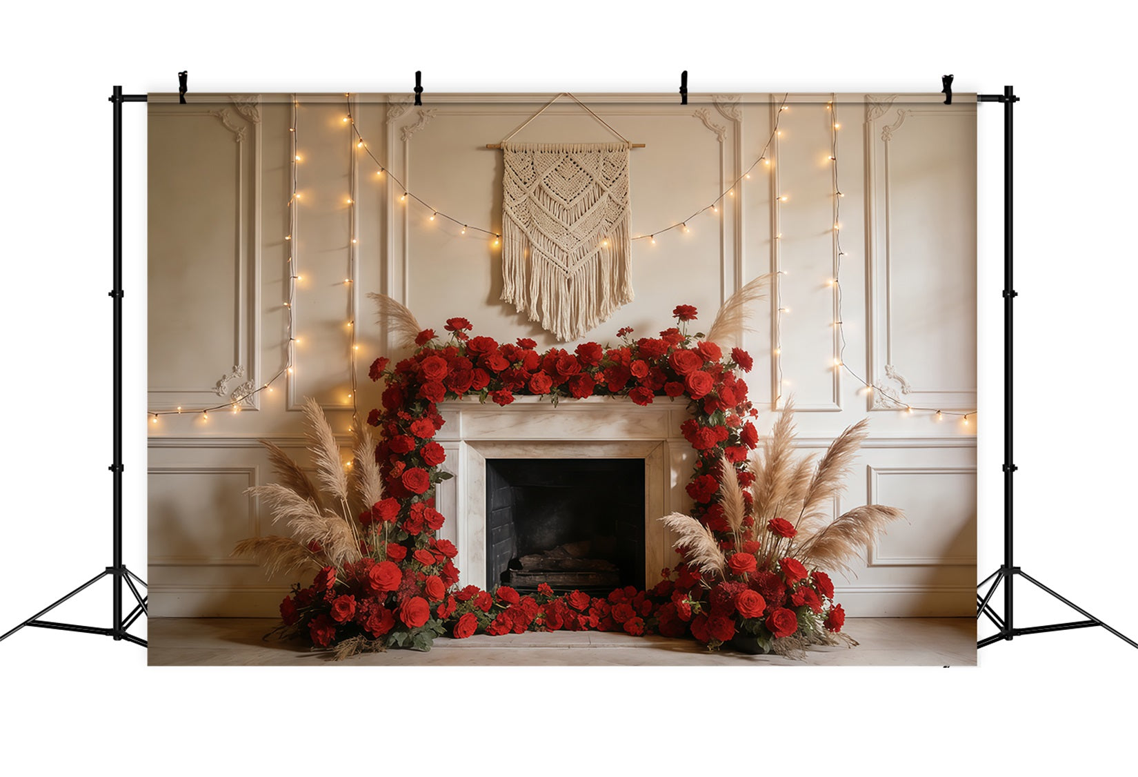 Pampas Wall Backdrop Fireplace Roses Pampas Glow Spring Picture Backdrops CSH61-135