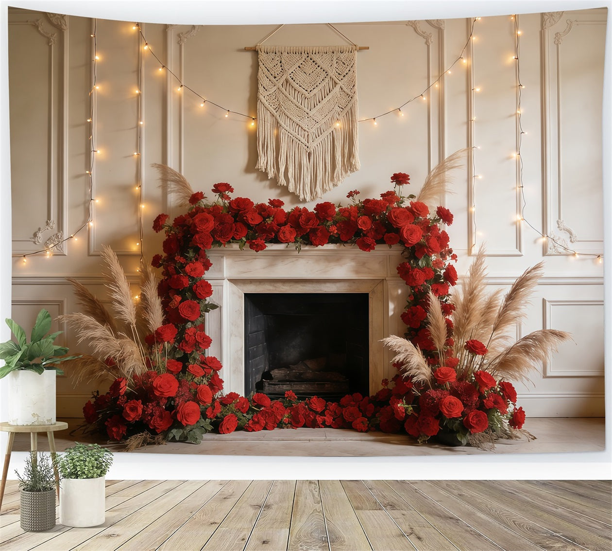 Pampas Wall Backdrop Fireplace Roses Pampas Glow Spring Picture Backdrops CSH61-135