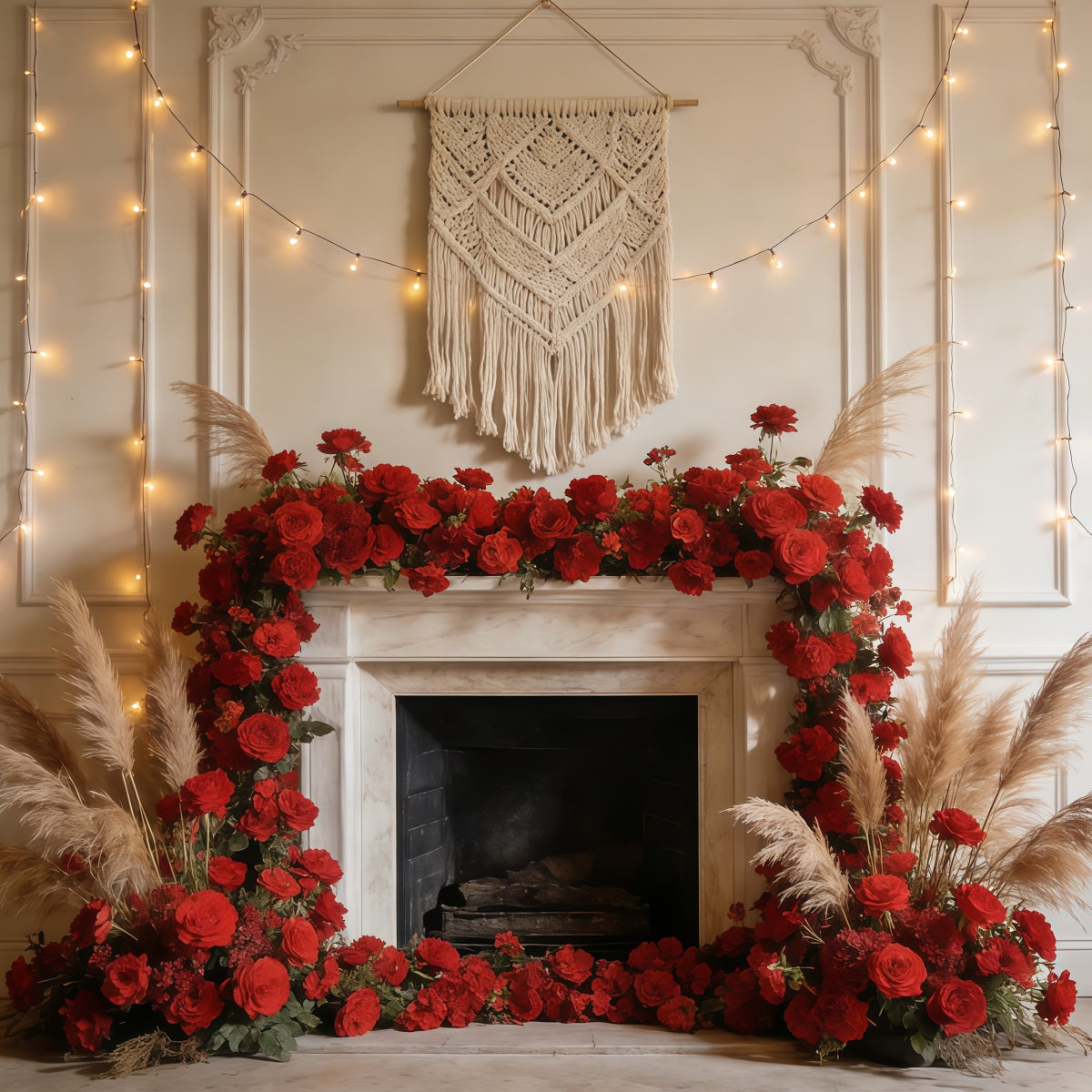 Pampas Wall Backdrop Fireplace Roses Pampas Glow Spring Picture Backdrops CSH61-135