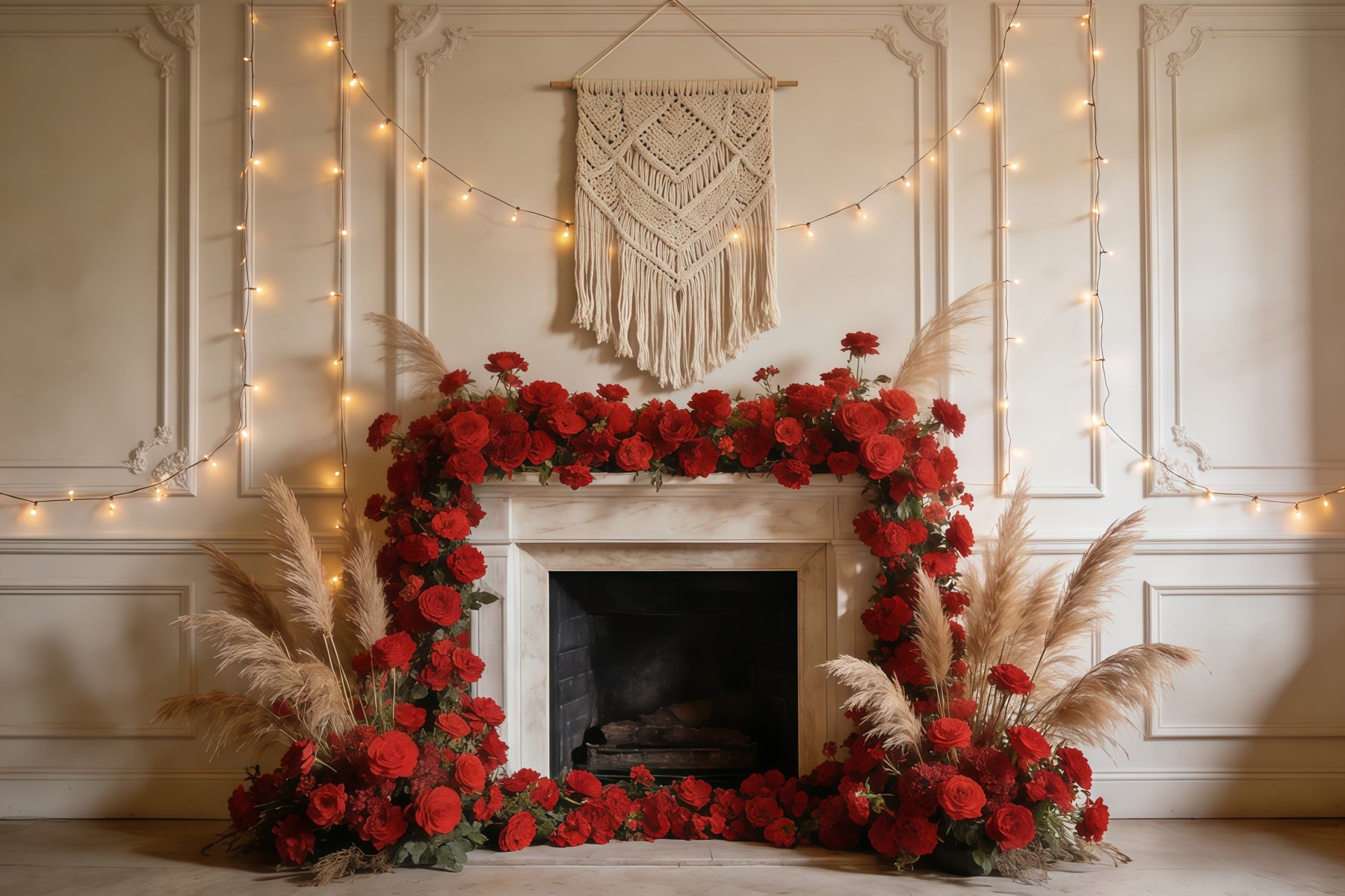 Pampas Wall Backdrop Fireplace Roses Pampas Glow Spring Picture Backdrops CSH61-135