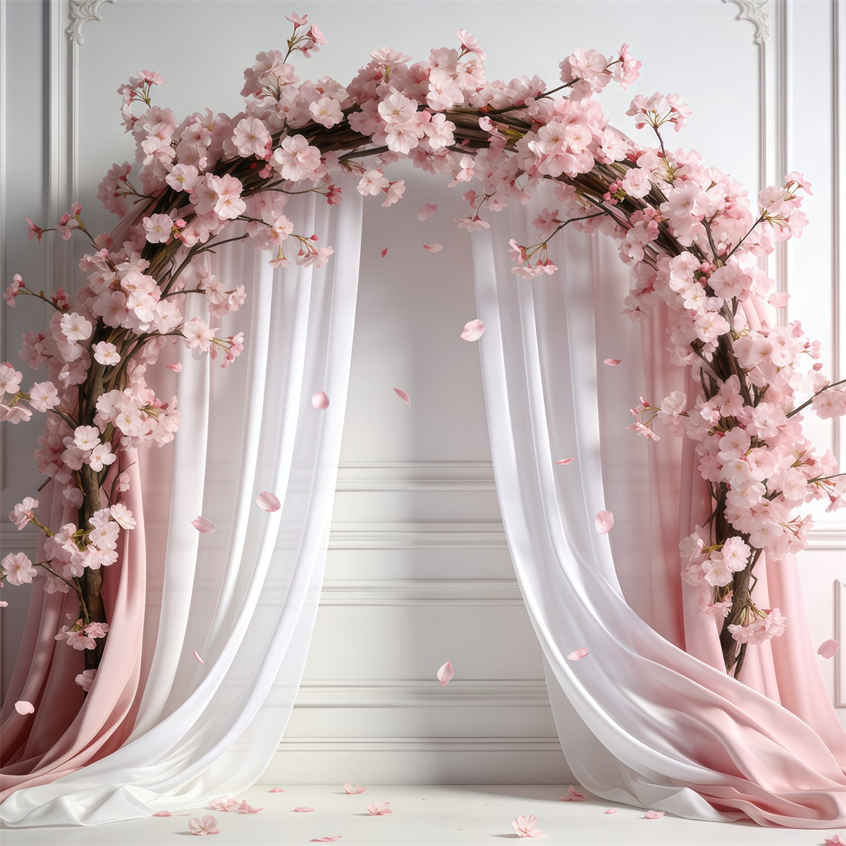 Pink Cherry Blossom Backdrop Pastel Draped Sakura Blossom Spring Backdrops For Pictures CSH61-138