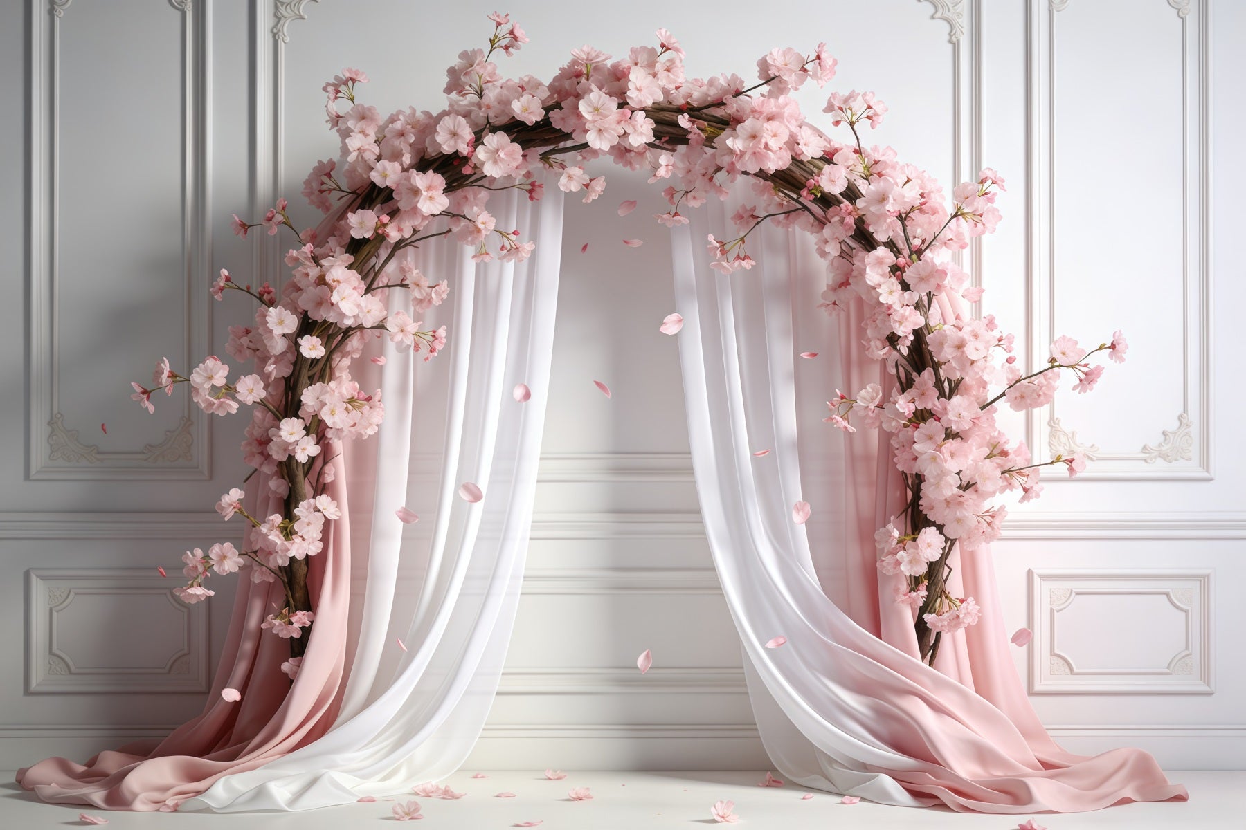 Pink Cherry Blossom Backdrop Pastel Draped Sakura Blossom Spring Backdrops For Pictures CSH61-138
