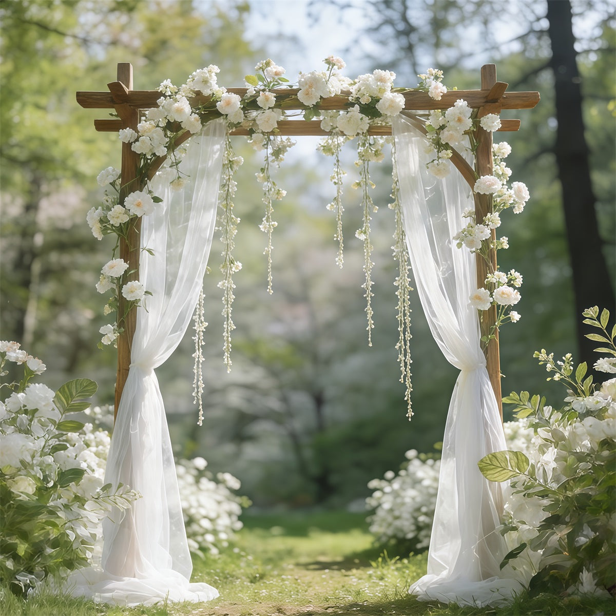 Spring Wedding Backdrop White Blossom Garden Archway Spring Backdrop Pictures CSH61-141