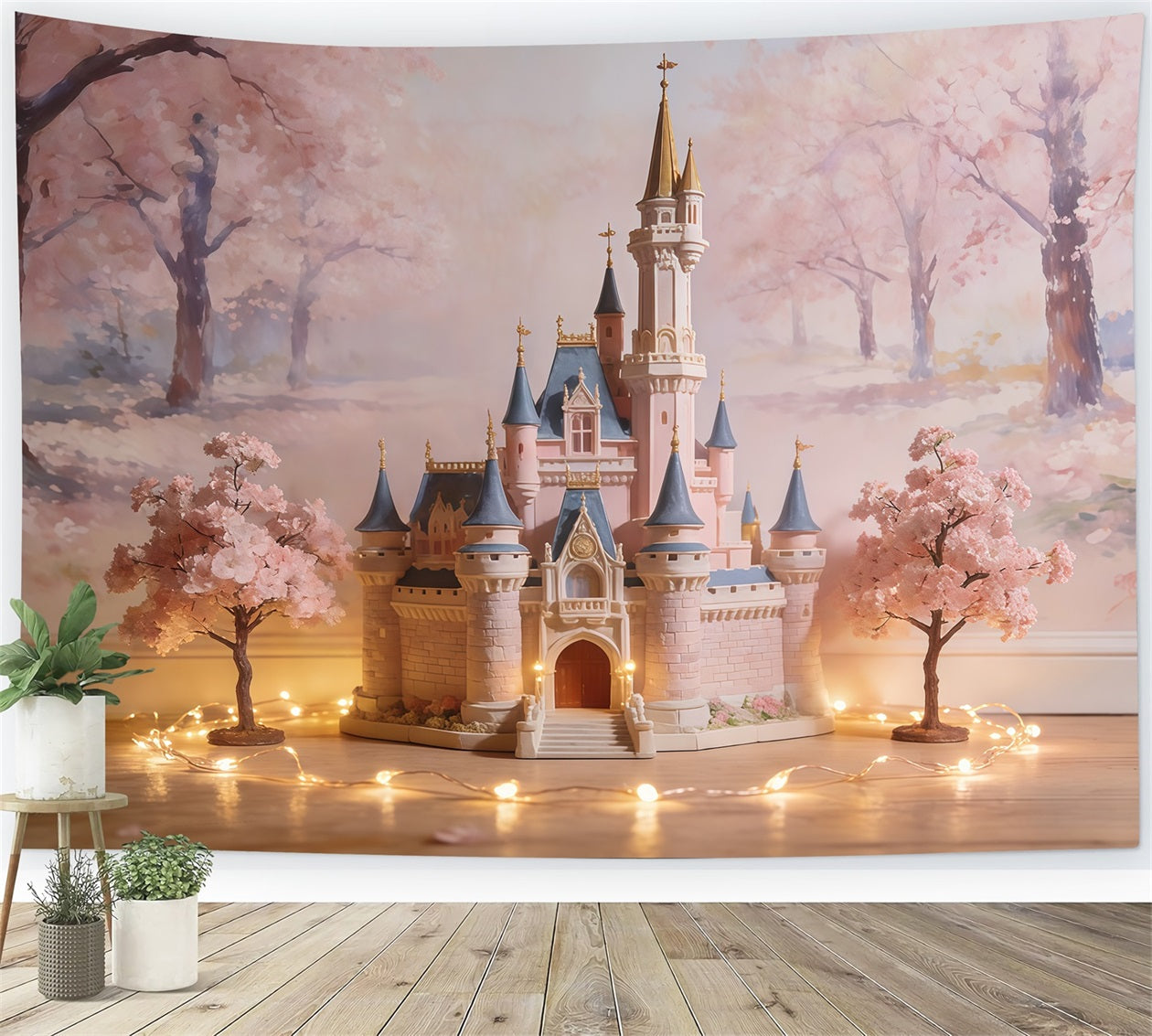 Backdrop Cherry Blossom Fairy Tale Dreamy Castle Floral Picture Backdrop CSH61-143