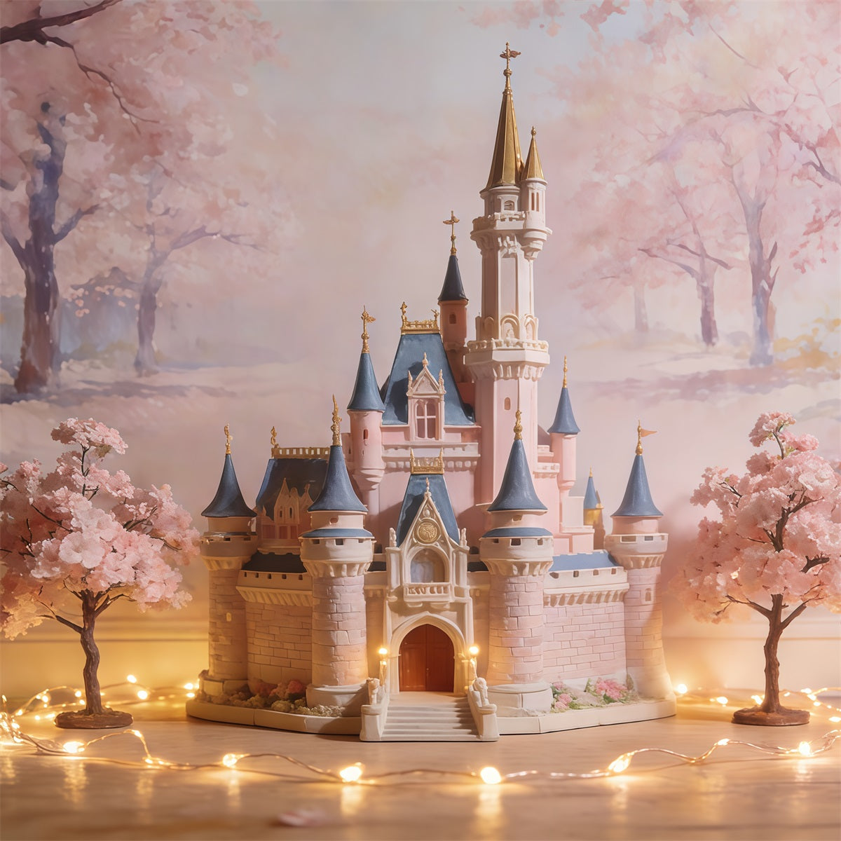 Backdrop Cherry Blossom Fairy Tale Dreamy Castle Floral Picture Backdrop CSH61-143
