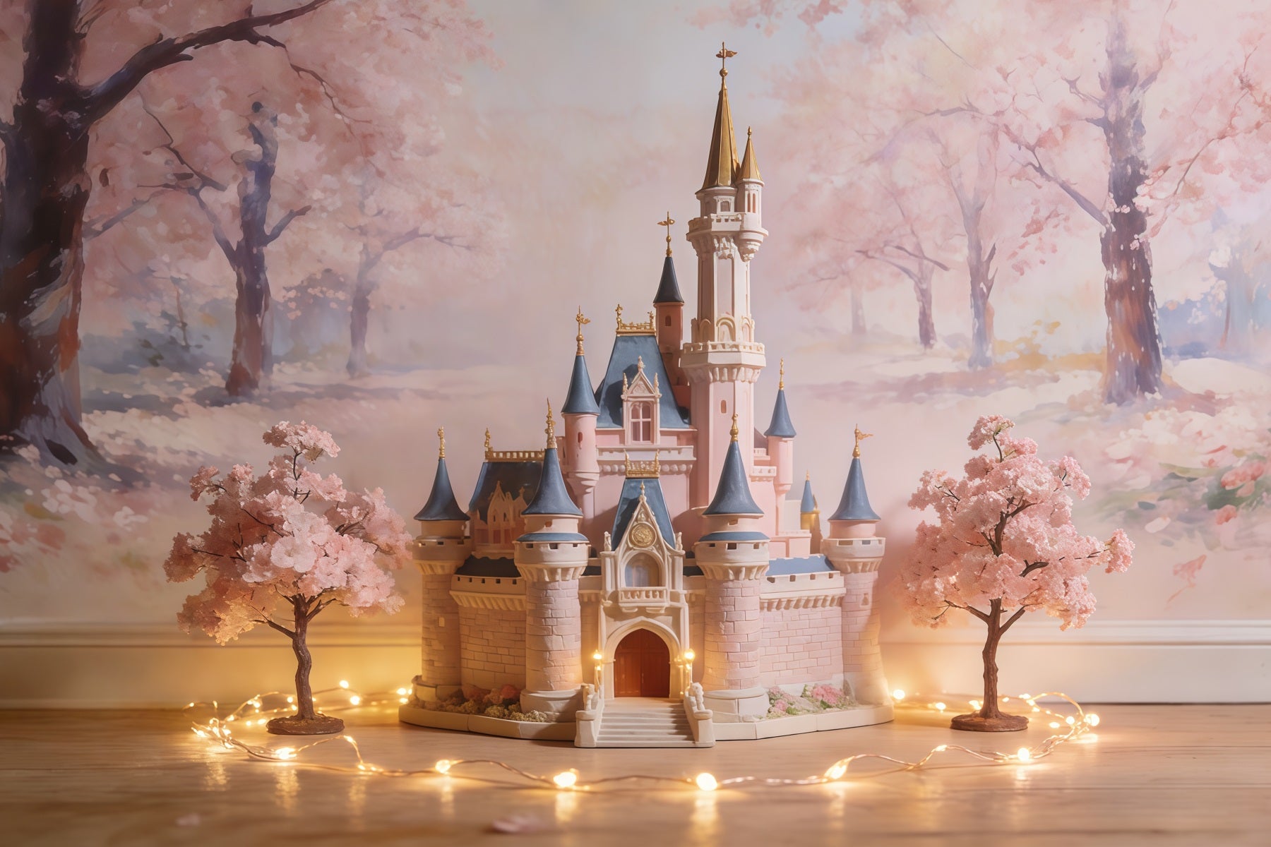 Backdrop Cherry Blossom Fairy Tale Dreamy Castle Floral Picture Backdrop CSH61-143
