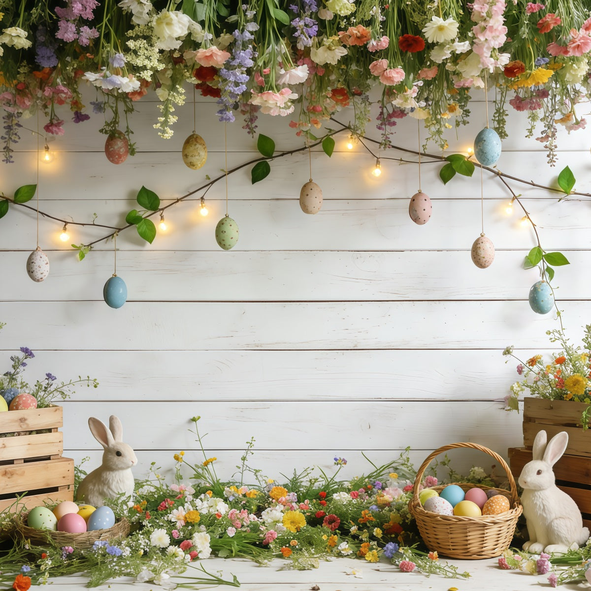 Easter Spring Backdrops Pastel Bunny Egg Garden Photography Spring Backdrops CSH61-144