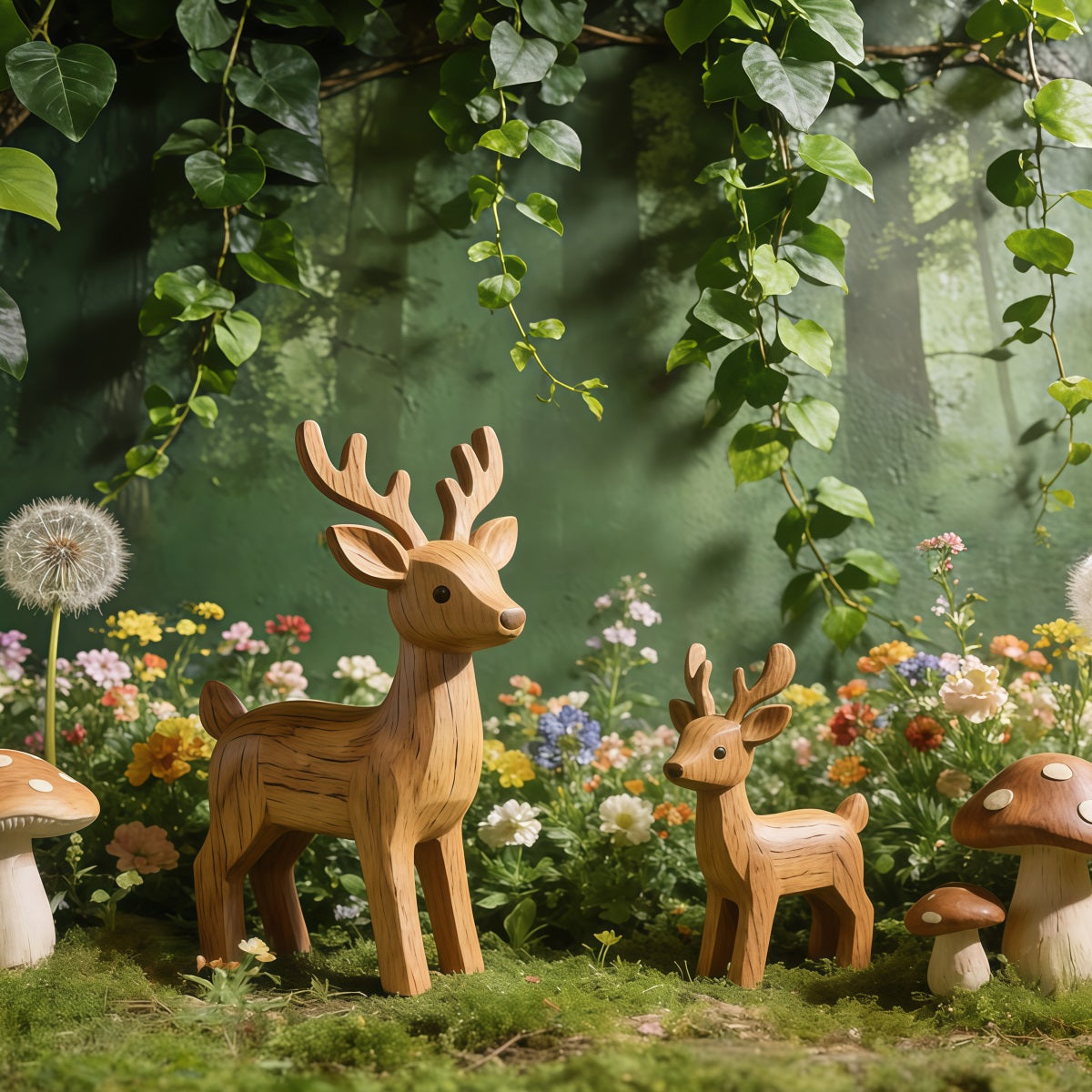 Deer Backdrop Woodland Forest Mushroom Meadow Spring Backdrop Flowers CSH61-145