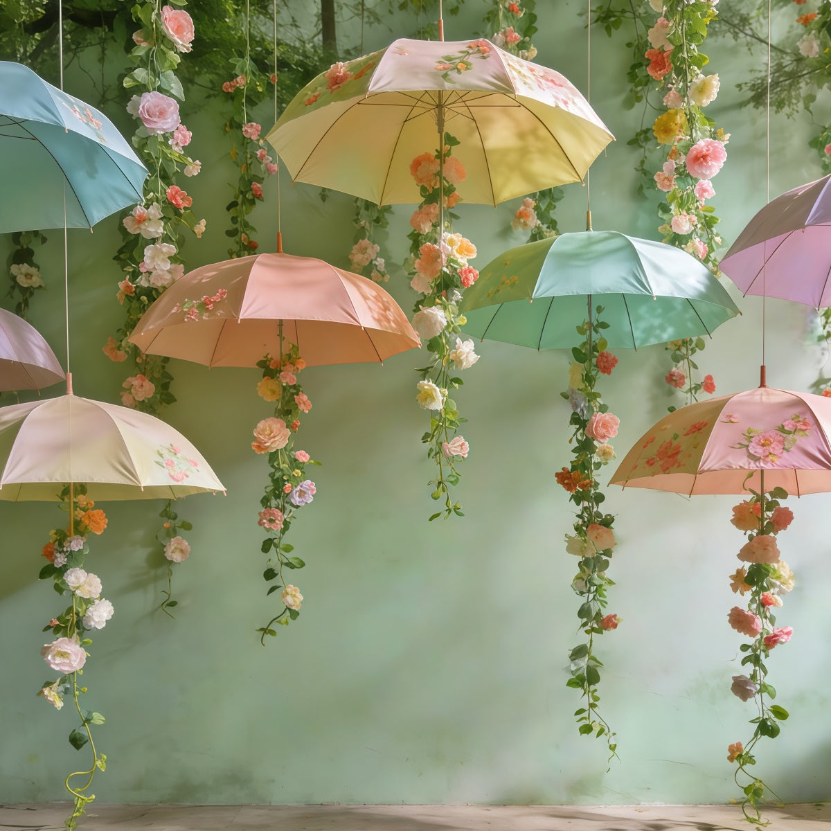 Spring Break Backdrop Hanging Umbrella Blossom Canopy Spring Backdrop CSH61-148