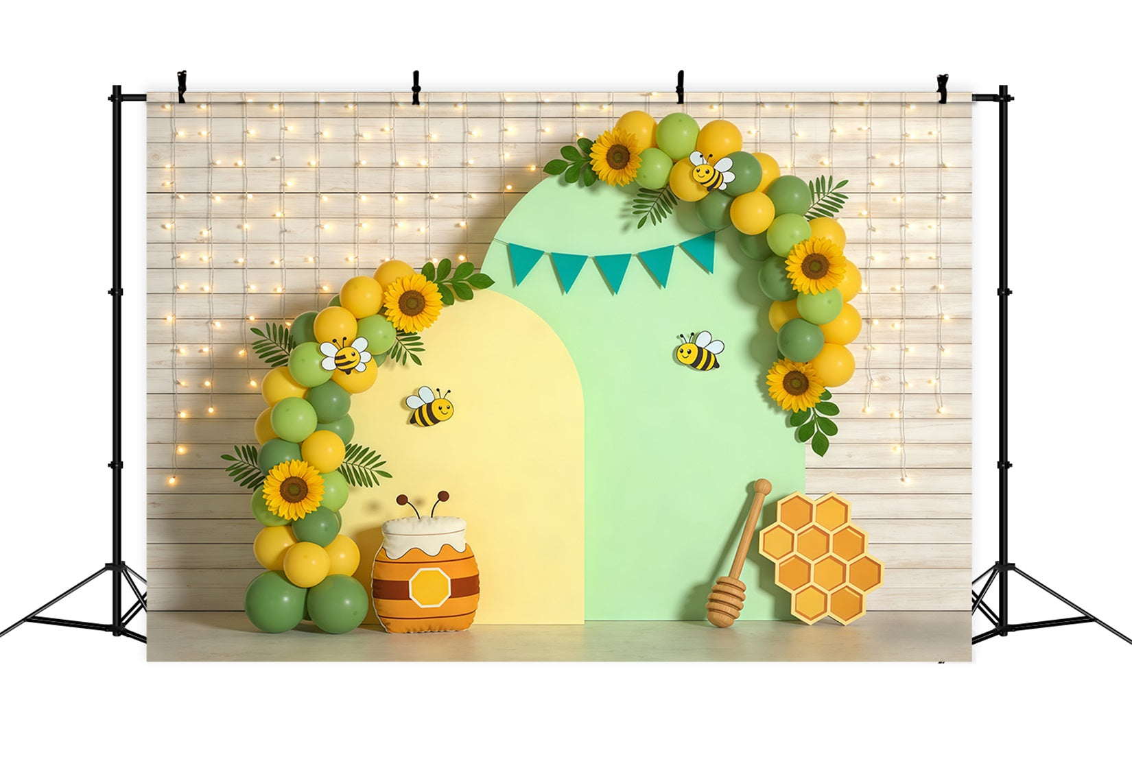 Spring Birthday Backdrop Bee Honey Balloon Arch Spring Backdrops For Photography CSH61-153