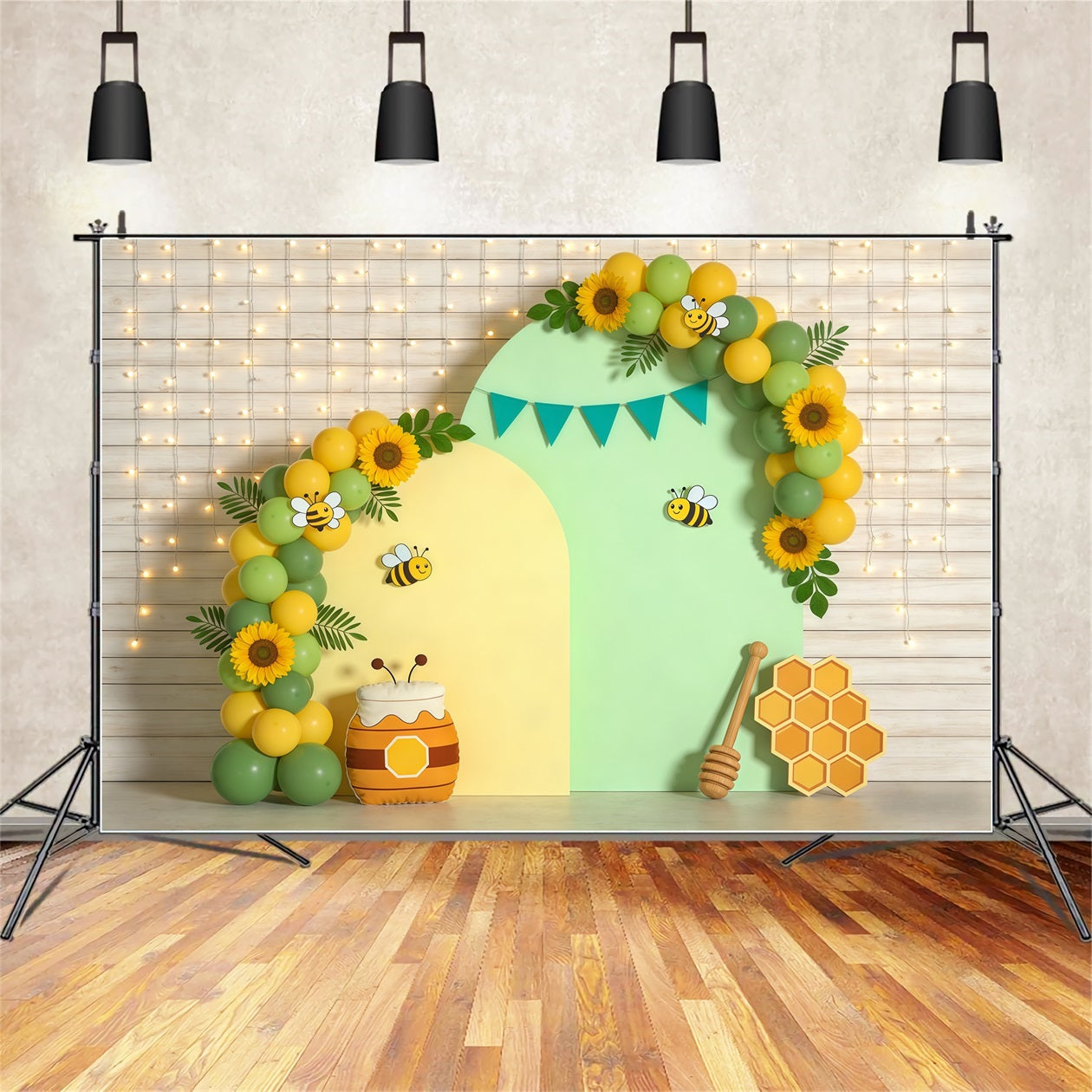 Spring Birthday Backdrop Bee Honey Balloon Arch Spring Backdrops For Photography CSH61-153