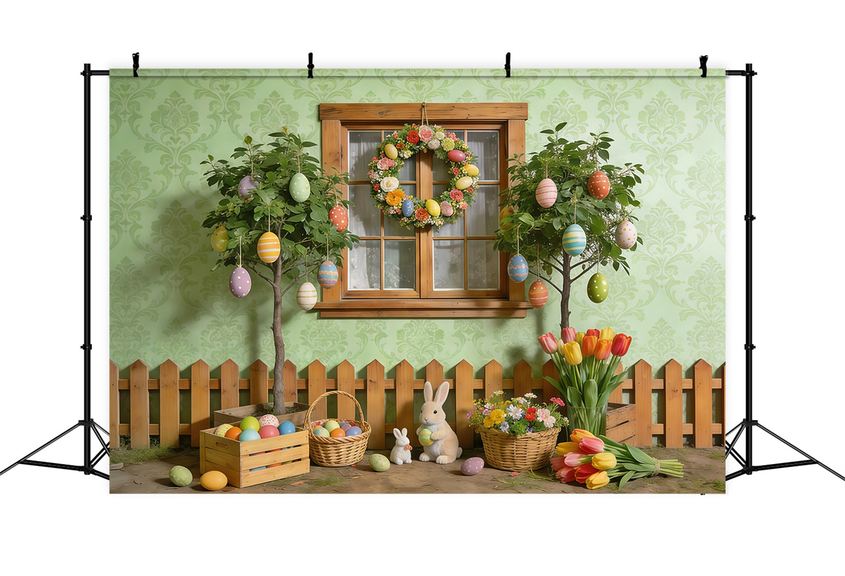 Easter Spring Backdrop Garden Window Egg Bunny Spring Photography Backdrops CSH61-155