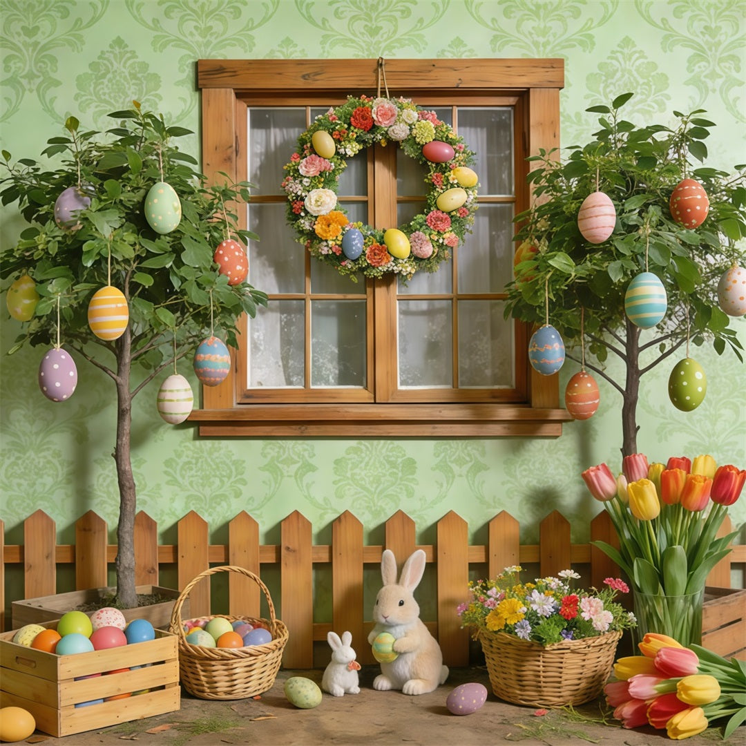 Easter Spring Backdrop Garden Window Egg Bunny Spring Photography Backdrops CSH61-155