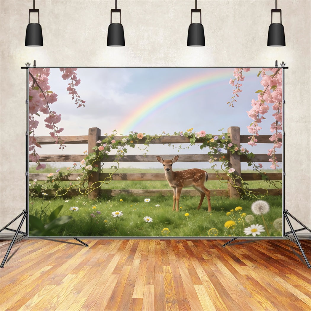 Lawn Fawn Spring Flowers Backdrop Meadow Fawn Rainbow Blossom Spring Backdrop Photography CSH61-157